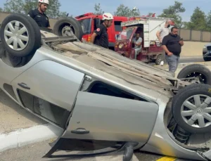 Şanlıurfa’da yürekleri ağza getiren kaza! Otomobil takla atıp ters döndü