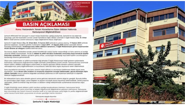 Şanlıurfa İl Sağlık Müdürlüğü’nden Hastane Yemekleri İddialarına İlişkin Açıklama